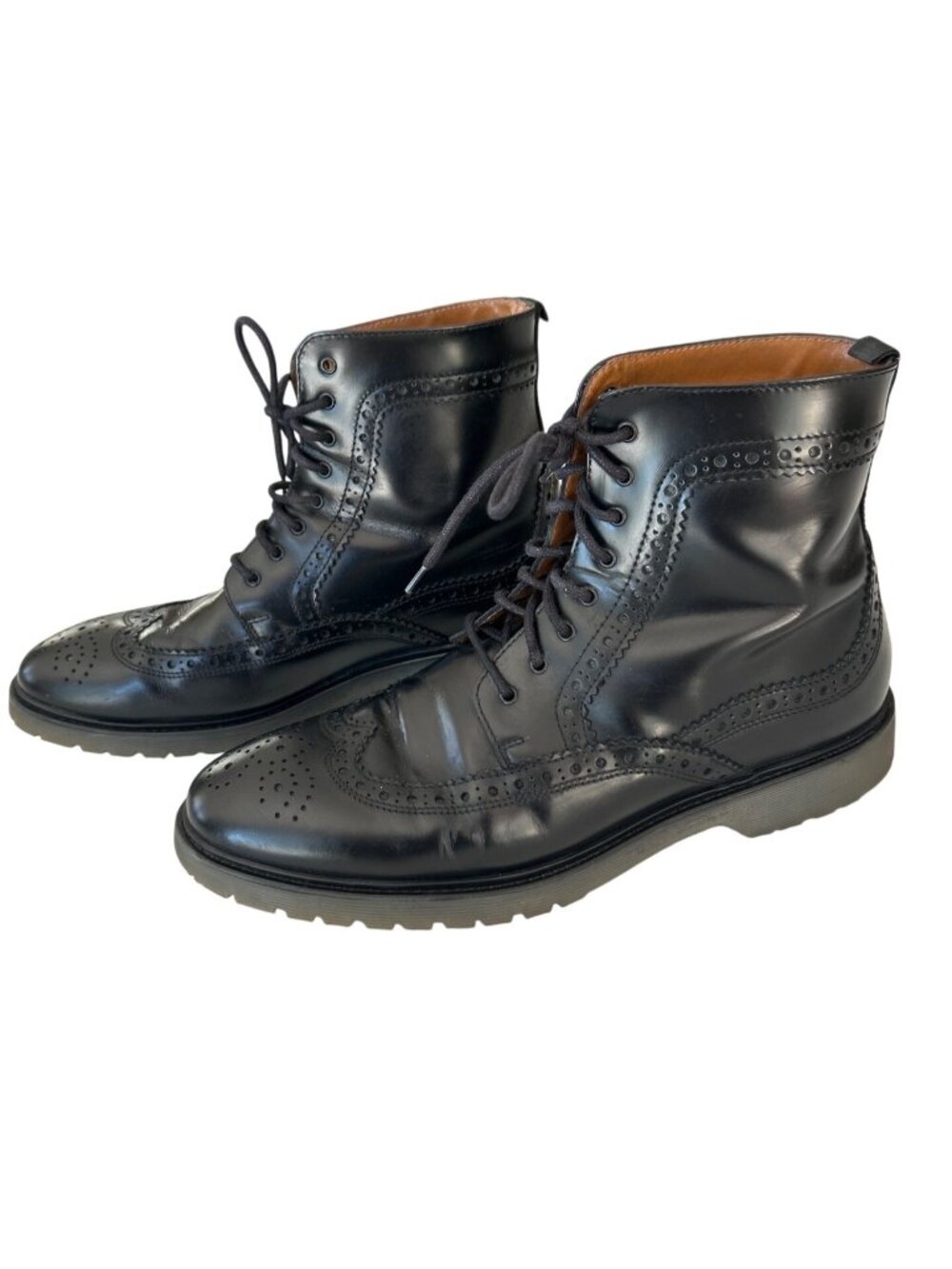 Kurt Geiger Jeremiah Men's 8 Boots Black Leather Grunge Style Brogue Boots